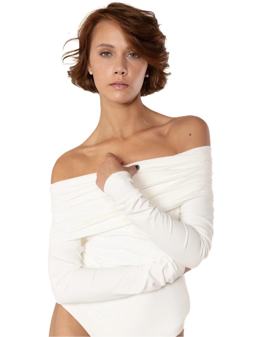 Zara White Off-Shoulder Long Sleeve Bodysuit